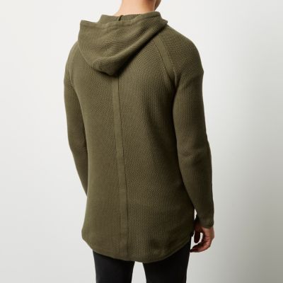 Green perforated longline hoodie